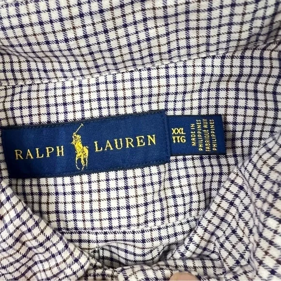 Polo Ralph Lauren Plaid Button Down Shirt XXL Blue White Long Sleeve Classic Fit - Picture 7 of 8